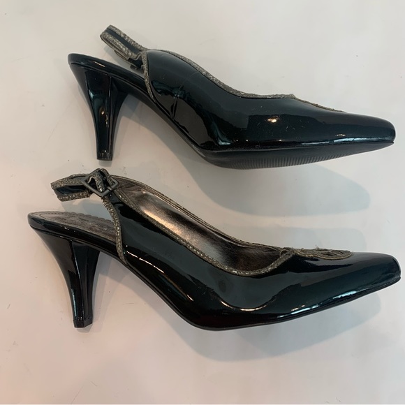 LAURA ASHLEY black/grey patent slingback heels in size 11 brand new, never worn - Picture 4 of 13